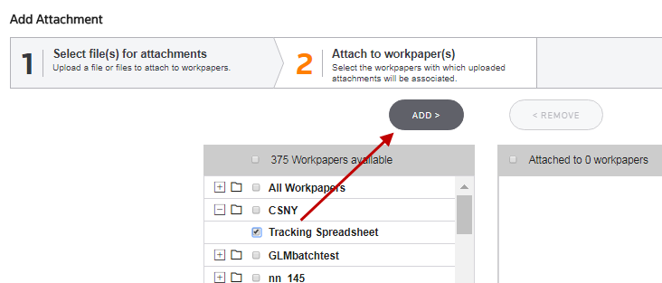 Screen capture showing how to associate the attachments with specific workpapers.